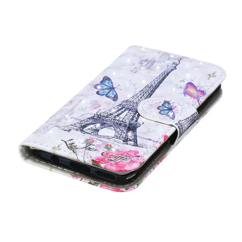 Чехол книжка Huawei P Smart с 3D рисунком бабочки кожаный чехол кошелек подставкой для