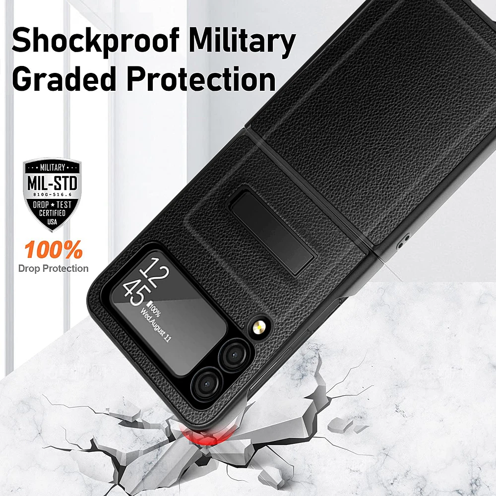 Cena Luksusowe PU Skóra Lychee Wzór Zawias Protector Pokrywa Dla Samsung Galaxy Z Odwróć 3 ZFLIP 3 Z FLIP3 ZFLIP3 Z Uchwytem Stojak