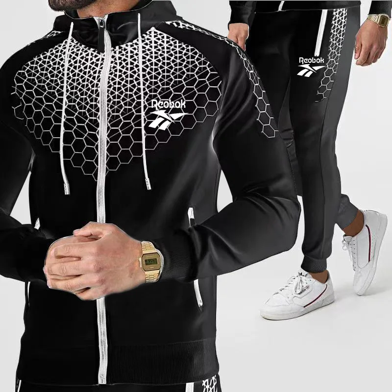 

Tracksuits Men Polyester Sweatshirt Sporting Fleece 2021 Gyms Spring Jacket + Pants Casual Men's Track Suit Sportswear Fitness