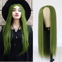 olive green synthetic hair lace wigs long straight hair matcha green color wig natural hair line heat resistant synthetic wigs