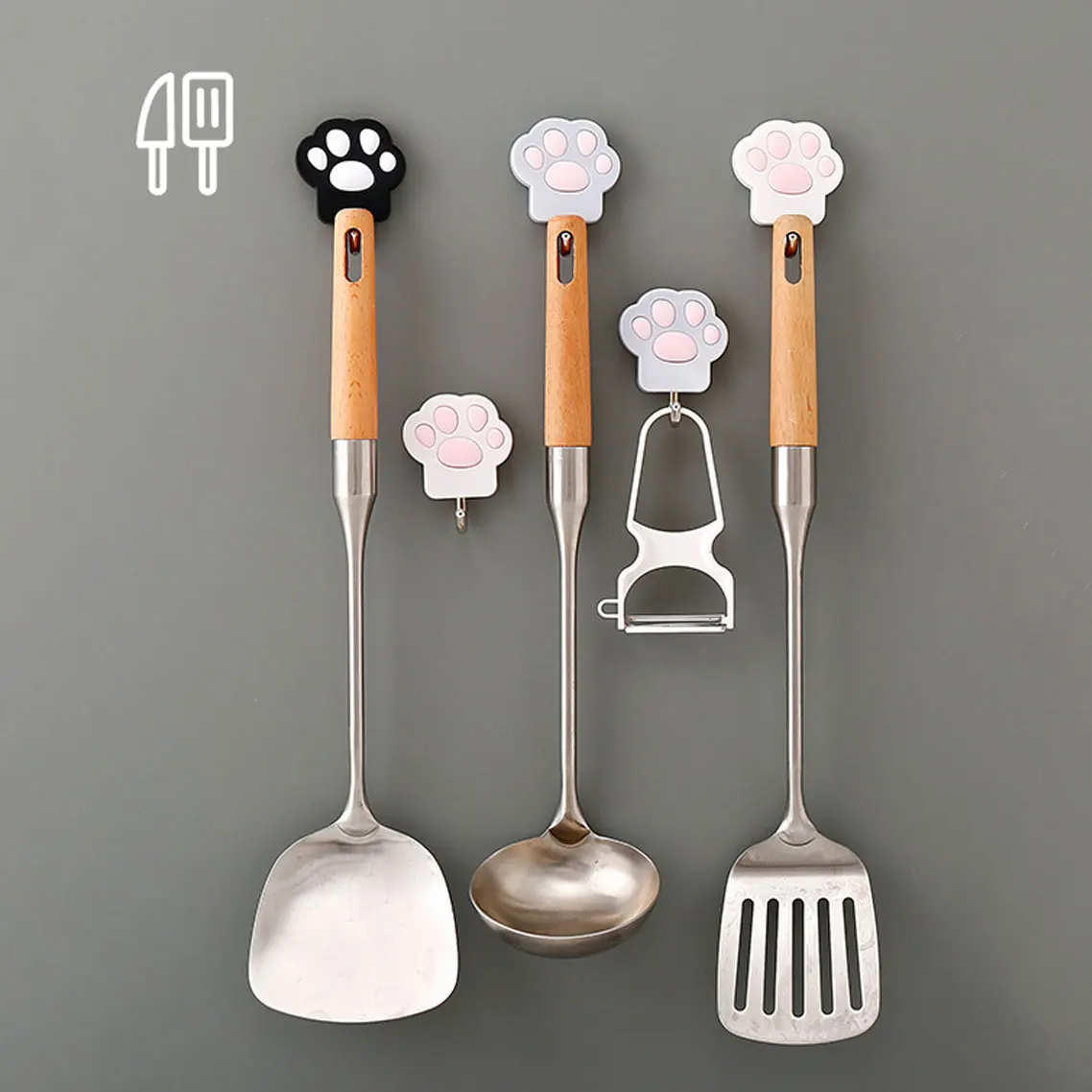 

5Pcs Cartoon Cat Paw Wall Hook Key Cloth Holder Wall Multi-function Kitchen Bedroom Bathroom Hooks Home Room Organize Hanger
