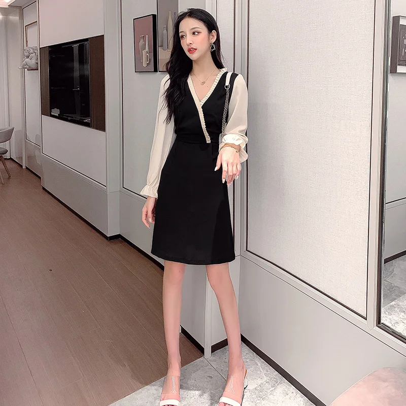 Женское повседневное шифоновое платье Новая Осенняя мода v-образный вырез