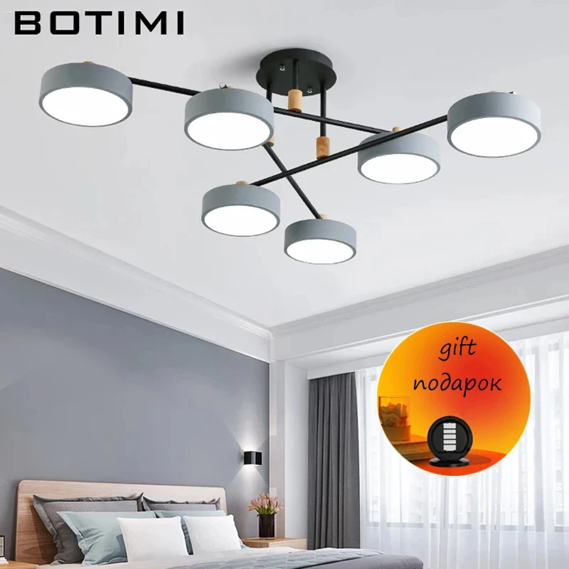 

BOTIMI Gray Metal Lampshades Chandeliers For Living Room Modern Round 220 Volt LED Lustre White Bedroom Indoor Lighting Fixtures