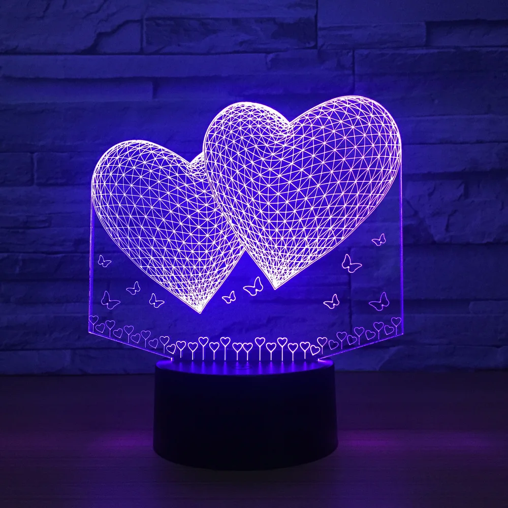

3D оптическая лампа в форме сердца, 7 цветов, с цепочкой, usb, светодиодный ночсветильник, милые подарки для девочек и женщин, для дома, спальни, ...