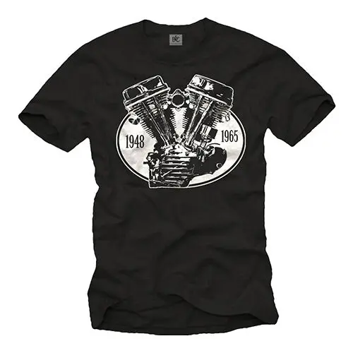 

BIKER MEN SHIRT WITH CULT V TWIN MOTORCYCLE ENGINE - SHORT SLEEVE 2 CYLINDER TEE