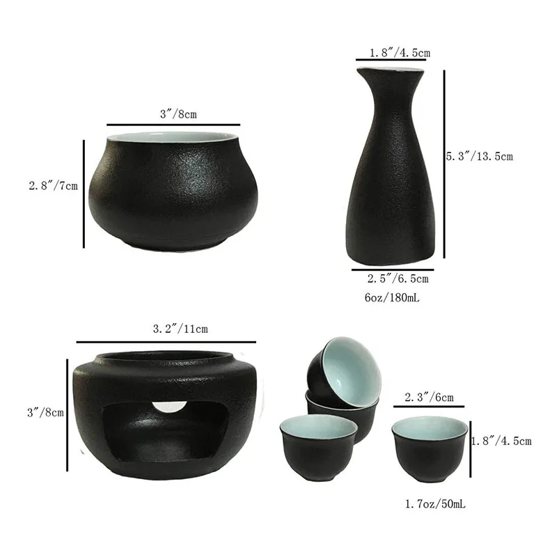 Juego de Sake de cer&aacute;mica con calentador, incluye 1 botella de Sake, 4 tazas de Sake, 1 taza m&aacute;s caliente, 1 vela, estufa de calefacci&oacute;n-2