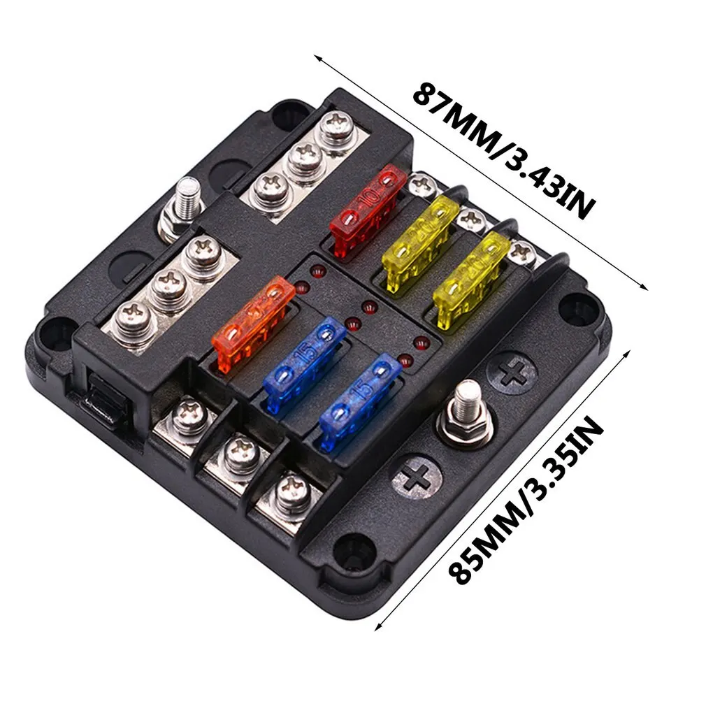 Screw Nut Terminal W/Negative Bus 5A 10A 15A 20A Free Fuses LED Indicator 6-Way Fuse Box Blade Block Holder | Автомобили и