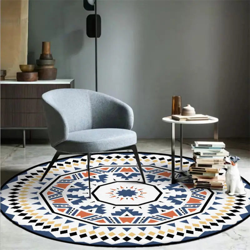 

Area Rug Carpets for Living Room Nordic Minimalist White Geometric Polyester Round Carpet Bedroom Rugs for Children Room