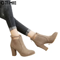 gtime women boots high heels ankle boots fashion autumn chunky heel ladies short boots shoes female khaki shoes plus size se580
