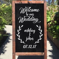 wedding sign decal welcome chalk board signage rustic elegant bride and groom with date personalized vinyl sticker d213