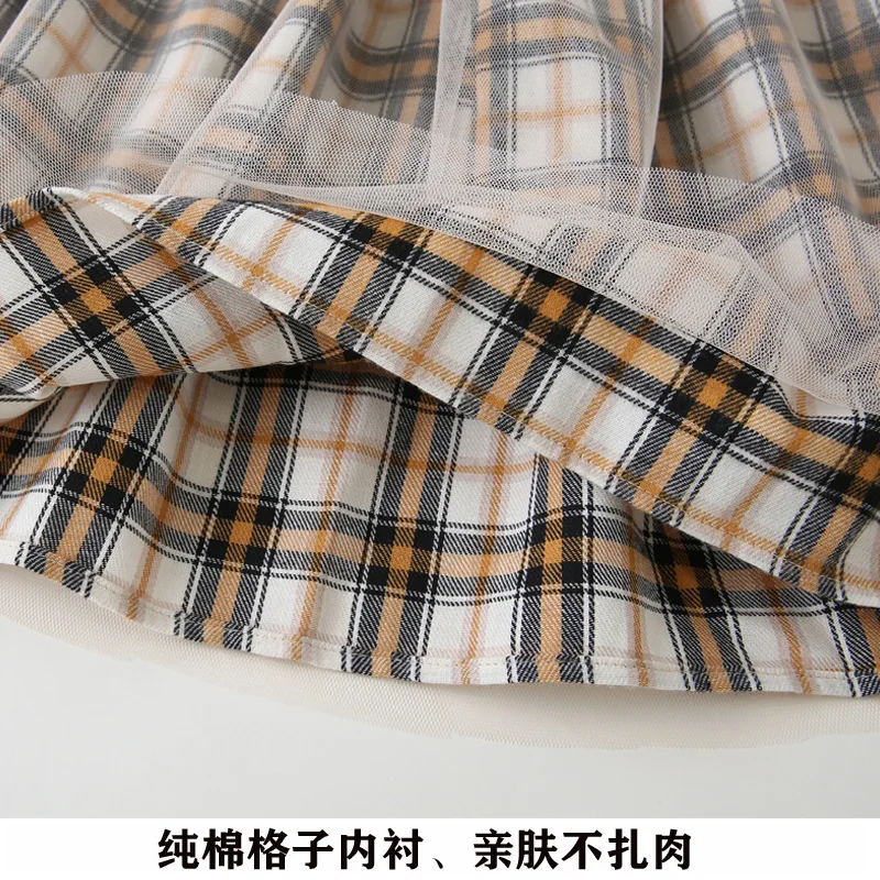 Комплект одежды для девочек Осенний синий свитшот с юбкой в клетку Свободный