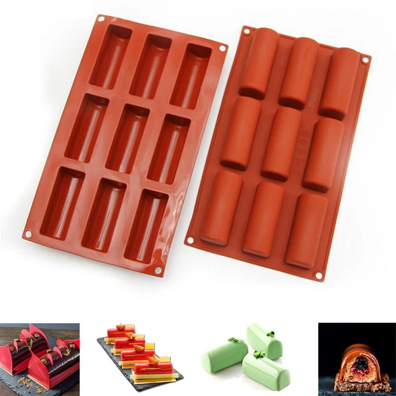 

9 Cavity Silicone Mold 3D Stick Half-cylindrical Long Strip Shape Chocolate Truffle Mousse Cake Dessert Mold DIY Baking Moulds