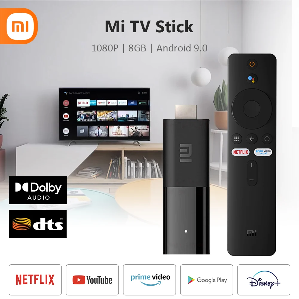 Телефон Xiaomi Mi TV Stick Android 9 0 4 ядра 1080P HD Двойное декодирование 1 ГБ ОЗУ 8 Гб ПЗУ Google