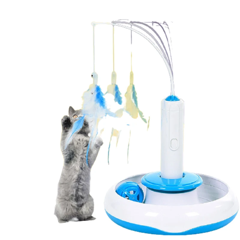 

Cat Toy Electric Rotating Feather Play Pet Tray Interactive Funny Kitty Stick Turntable Amusement Plate Built-In Sounding Ball