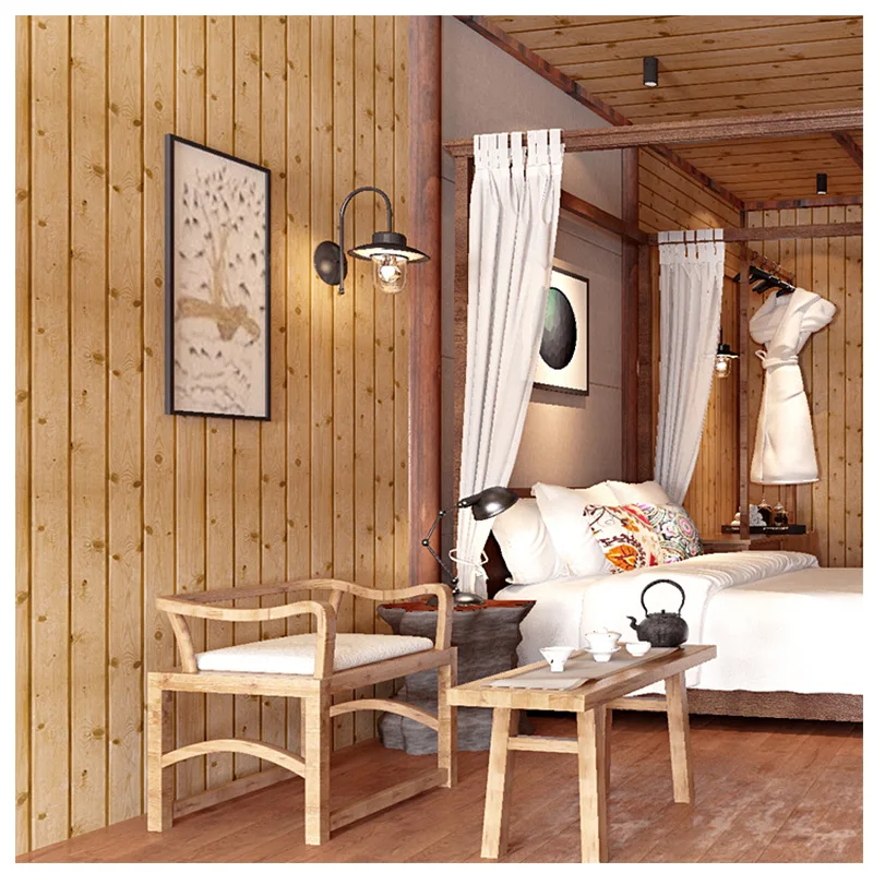 

Modern minimalist new Chinese wood grain wallpaper original wood color plank wallpaper living room attic ceiling clothing store