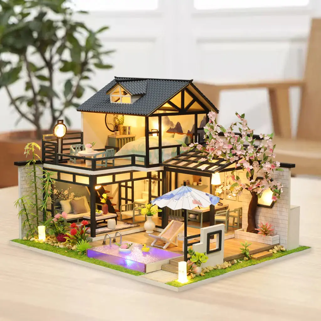 

Миниатюрный Кукольный домик с мебелью, светодиодная подсветка, 3D головоломки, вилла, подарок