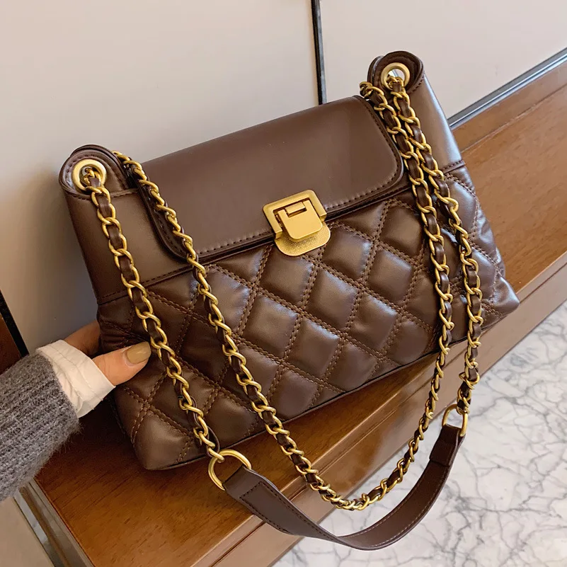 

Vintage Lattice Chain Shoulder Crossbody Messenger Bag 2021 New PU Leather Luxury Designer Handbags Women Bags Travel Purse High