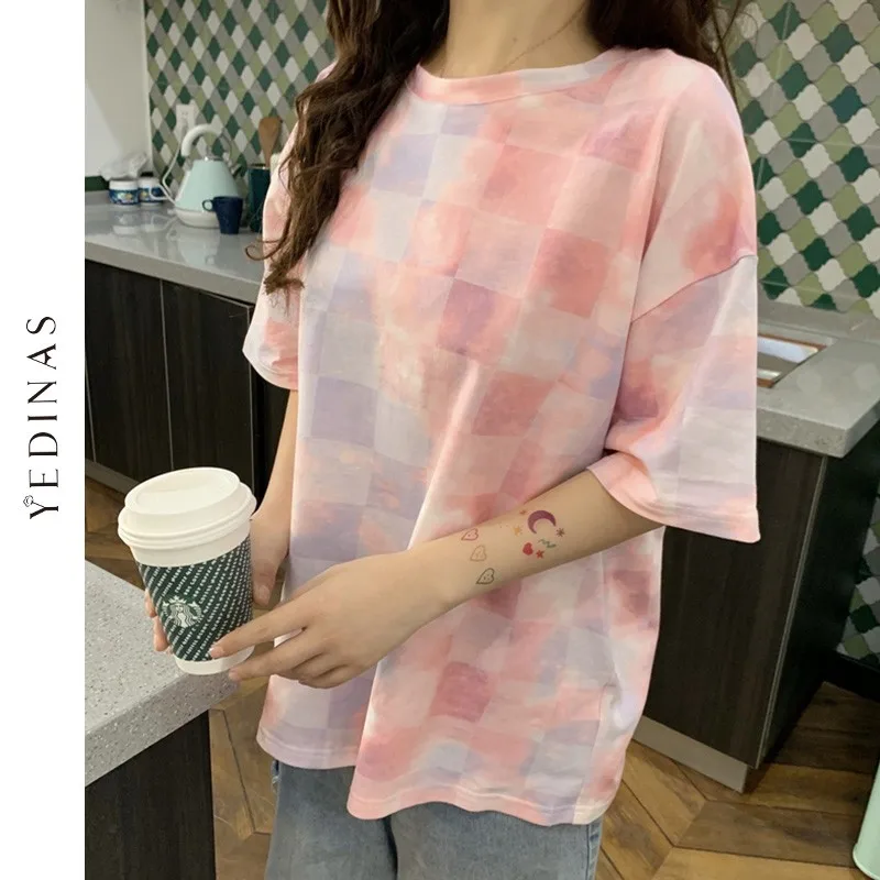 

Yedinas Tie Dye T Shirts Short Sleeve Oversized T-shirt Harajuku Casual T Shirts Aesthetic Camiseta Mujer Streetwear Plus Size