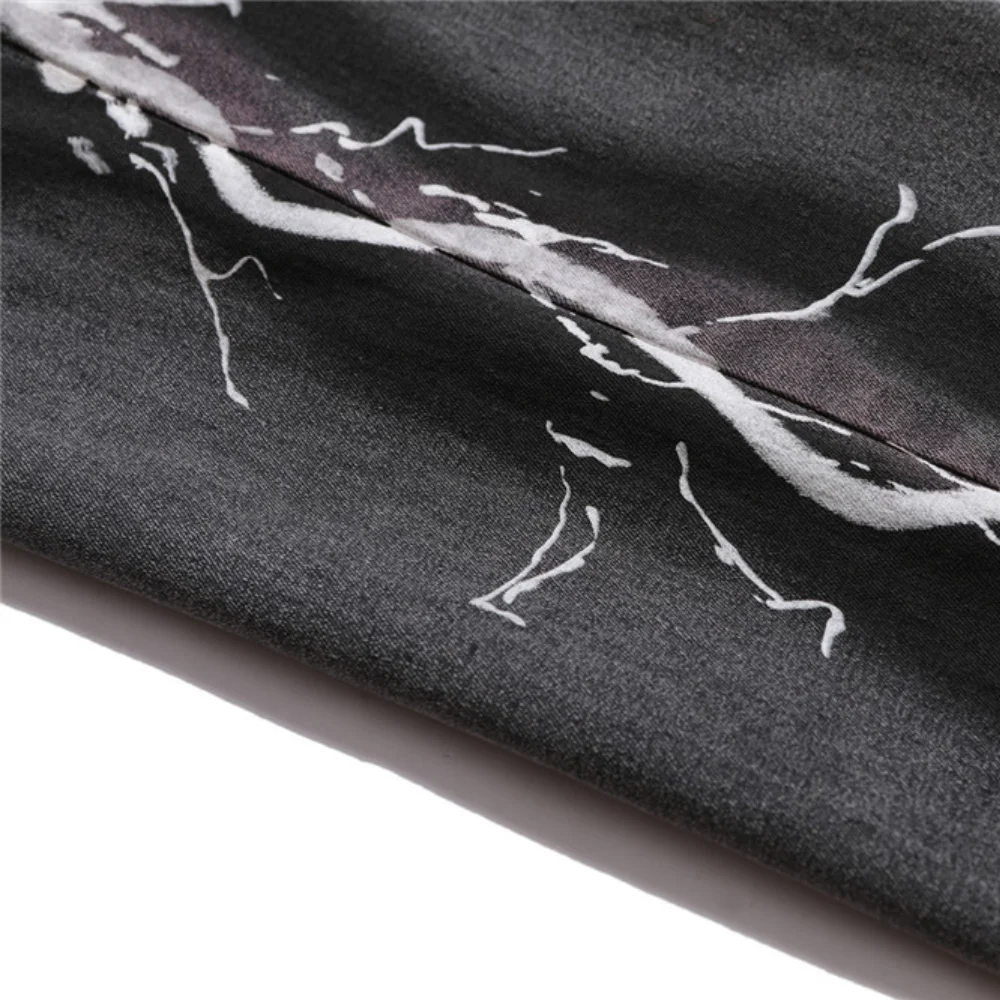 2021 Stylish Side Lightning Print Punk Vintage Men Oversize Jeans Trousers Distressed Hip Hop Straight Casual Baggy Denim Pants