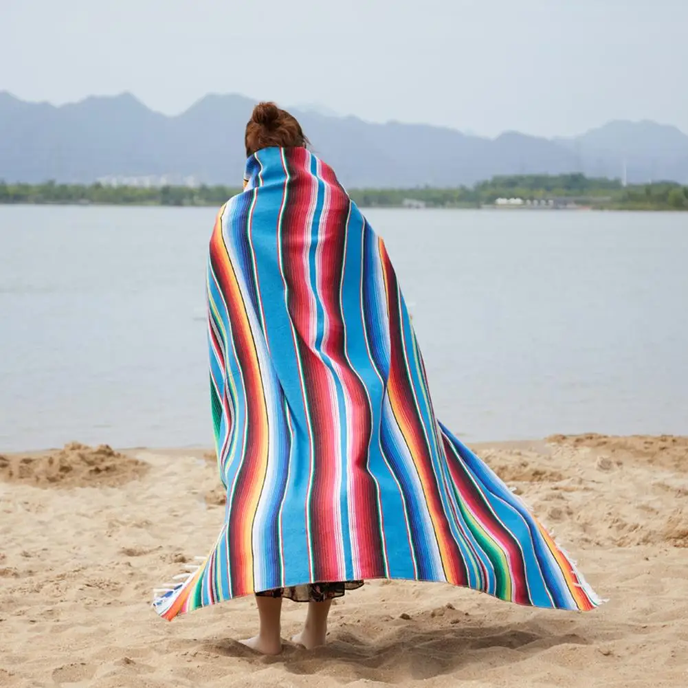 Мексиканский стиль искусственный радужный узор хлопковая цветная полоска шаль