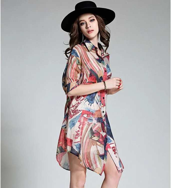 Туника Женские кимоно блузки с принтом кардиган длинная шелковая льняная