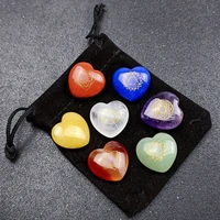 7pcs chakra natural stones beads ornament for jewelry making engraved symbols polished stone reiki healing stone divination gift