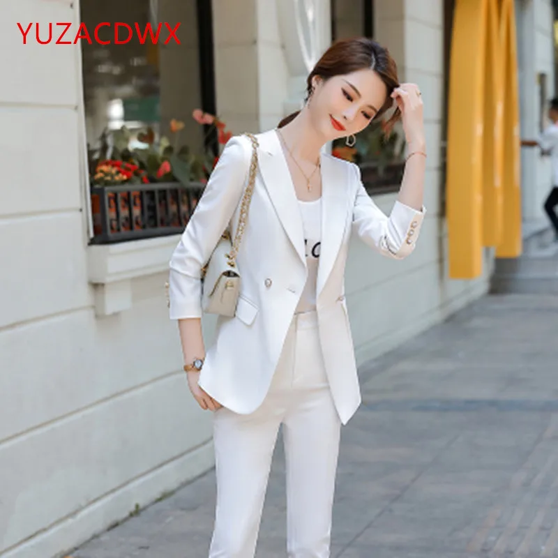New Spring Women Suits Professional Slim Small Suit Pants Suit Temperament Suit Jacket 2 Pieces Set Female Wear