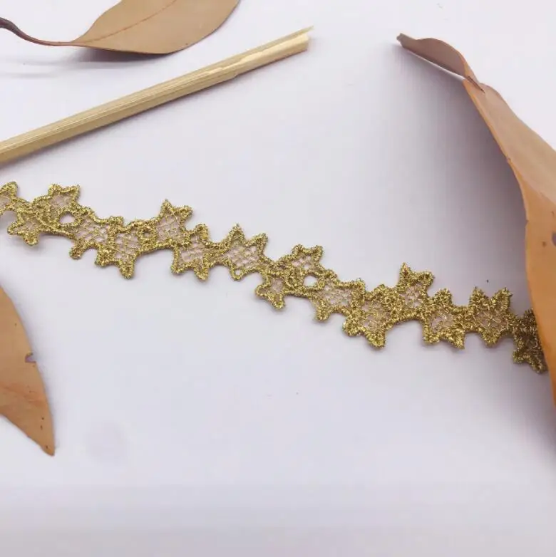 5 метров Звездный дизайн Φ Золотая кружевная лента для свадебного декора и одежды