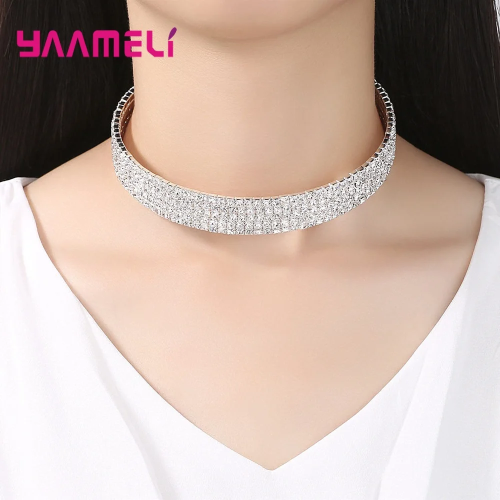 Женский Хрустальный ошейник чокер ожерелье из стерлингового серебра 925 пробы