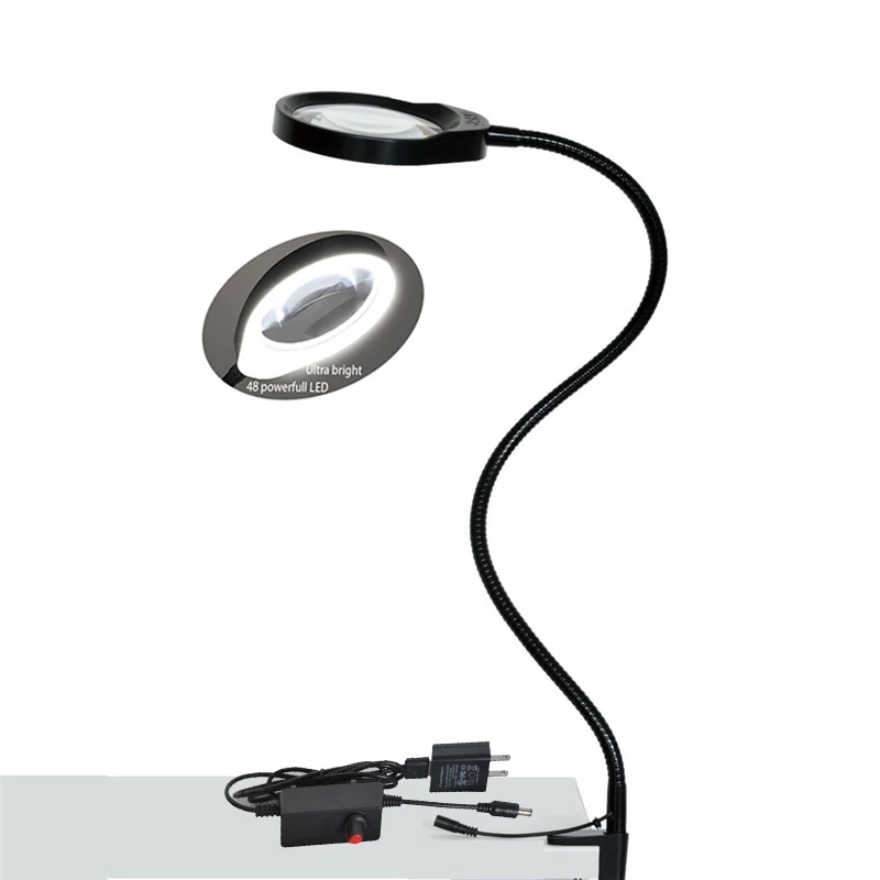 

Desktop Magnifier 10X Magnifying Glass Table Machine Soft Rod Dimmable LED Light Magnifier