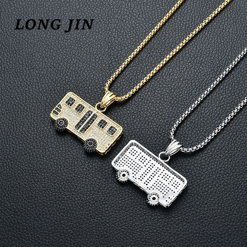 Ожерелье с подвеской в виде автобуса стиле хип хоп золотого и серебряного