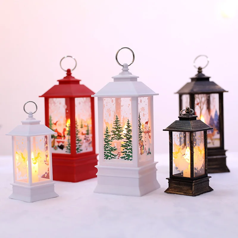 

Glittering Christmas Snowman Santa Lantern Lamp Xmas Christmas Santa Snowman LED Painted Lamp Wind Light