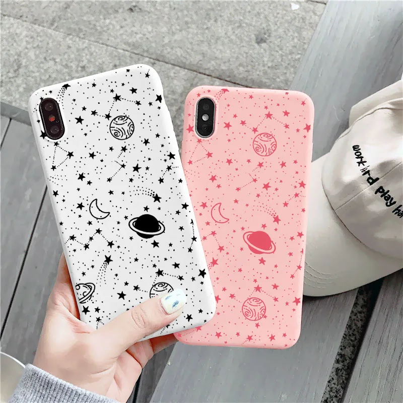 Simple Space Planet Stars Moon Spaceship Phone Case For iPhone 11 12 13 Pro Max XR X XS Max 6s 7 8 Plus SE2020 mini Soft Cover