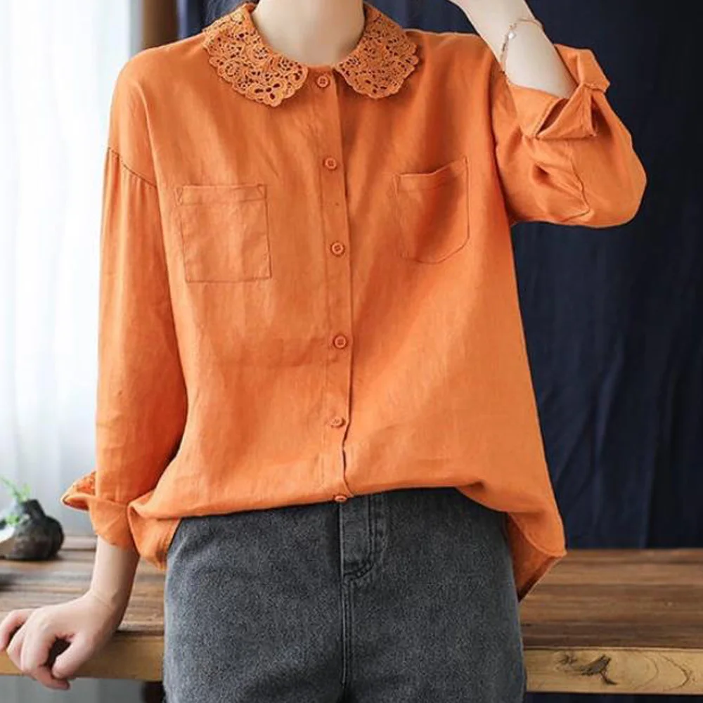 Размера плюс женские блузки 2021 Новое поступление в винтажном стиле С кружевным