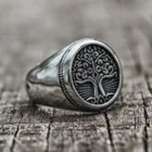 Кольцо-печатка мужское, в скандинавском стиле, с древом жизни