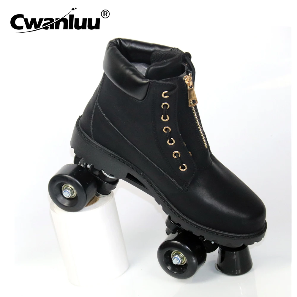 

2021 Winter Luxury Black Roller Skates Woman Man Kids Girl Double Row Quad Patines 4-Wheels Professional Street Skating Shoes
