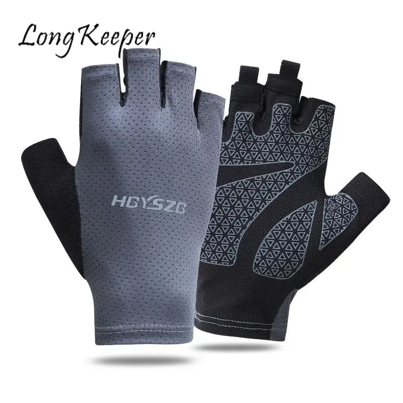 Long Keeper Men Genuine Leather Gloves High Quality Slip-resistant Luvas Half Finger Sheep Leather Fingerless Gloves gants moto mens leather gloves for winter