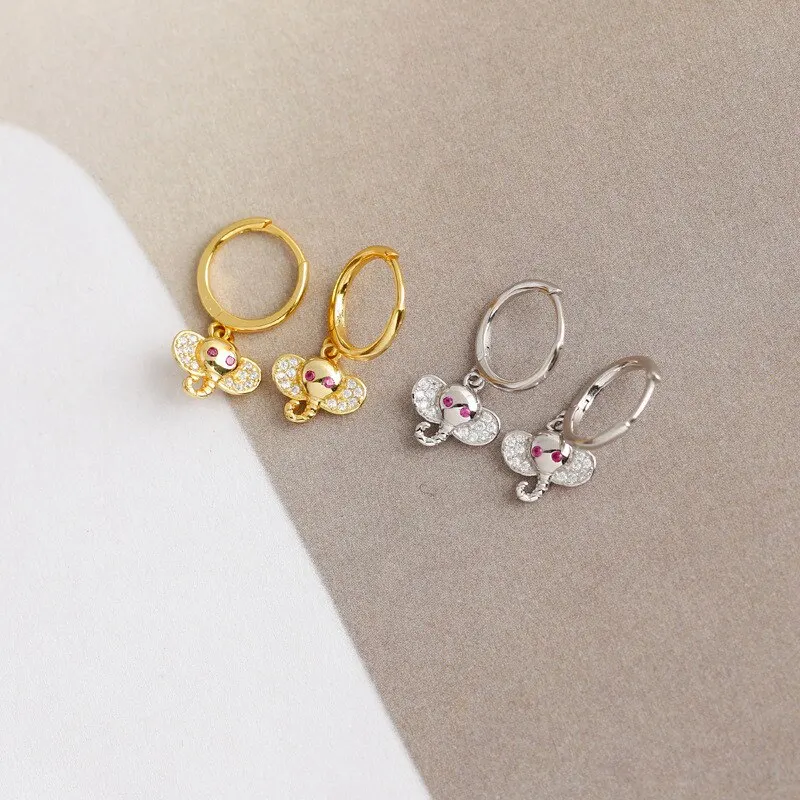 

A00508 100% 925 Sterling Silver Cute Luxury Lucky Elephant Small Stud Earrings for Women Punk Fine Jewelry Accessories