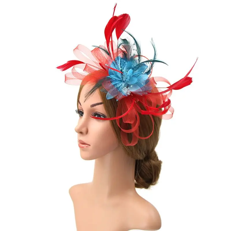 

Retro Fashion Flower Tiara Color Matching Feather Hairpin Banquet Prom Headband