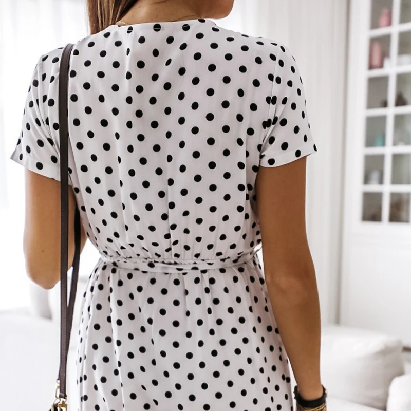 

Summer New Fashion Women Short Sleeve Polka Dot Mini Dress Female Boho Summer Beach Sundress