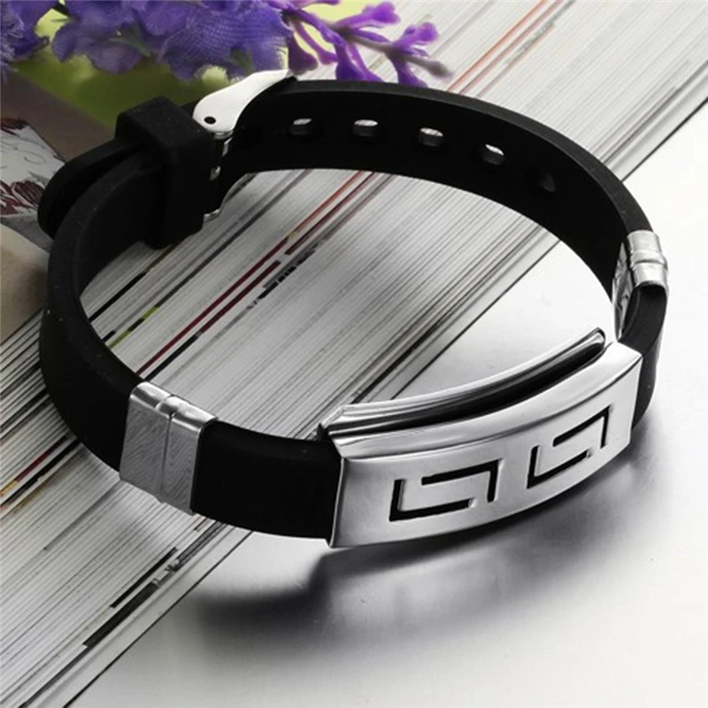 

2020 Explosion Models Fashion Wristband Men Bracelets Bangles Rubber Stainless Steel Punk Silicone Black Women Rope Chain Trendy