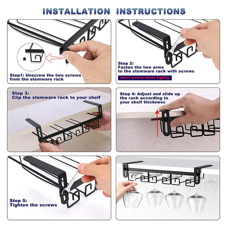 

Hanging Wine Glass Rack Under Cabinet Mount,Metal Wine Glass Storage Hanger,Bar Wine Glasses Holder,Stemware Holder Rack