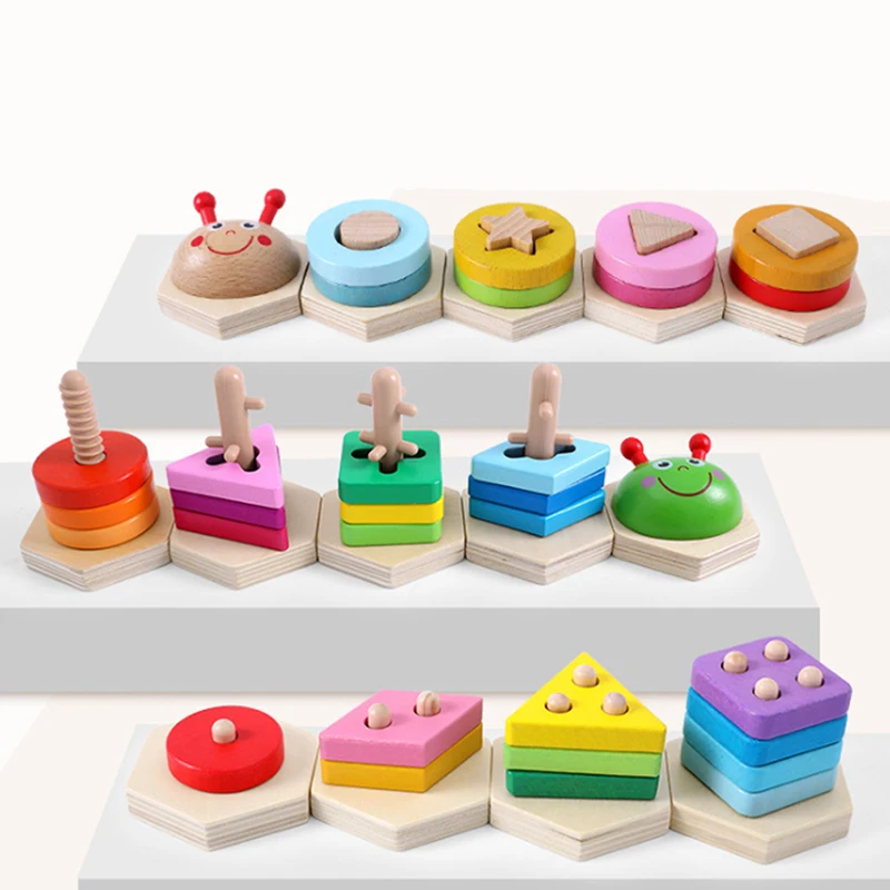 Baby Kids Rainbow Wooden Block Sets 2019 Educational Geometric Shape Matching Toys For Children Animal Stacking Toy Good Selling | Игрушки и