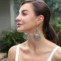 new fashion bohemian ethnic style leaf tassels metal silver vintage earrings palm bergamot retro earrings jewelry accessories