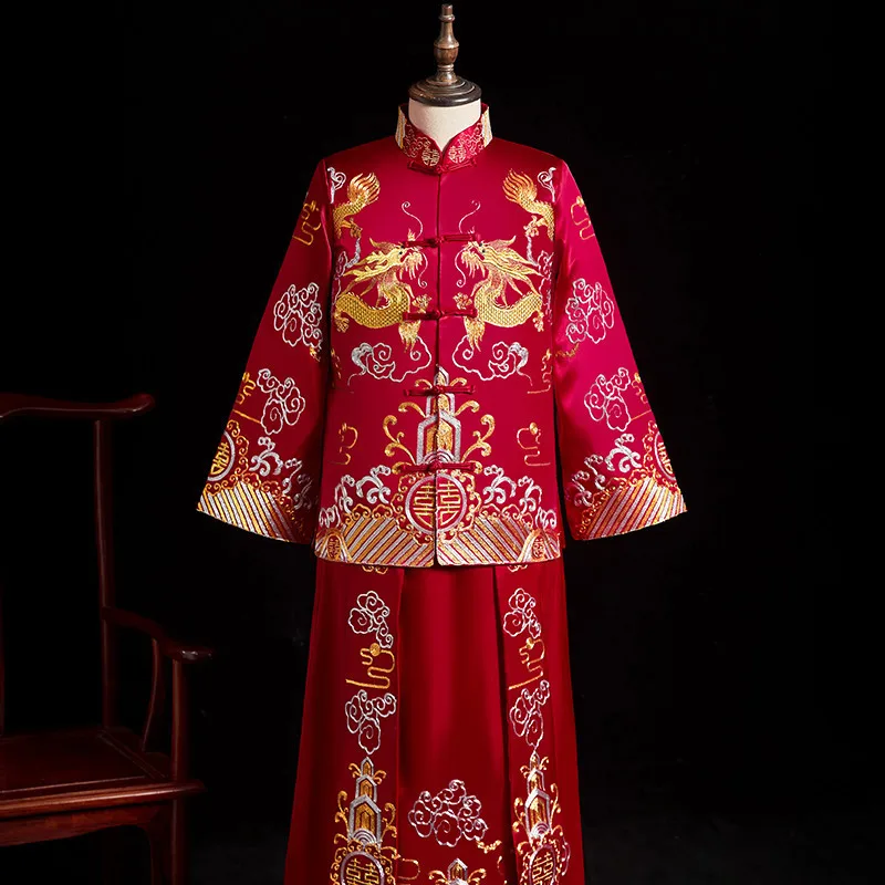 Красный винтажный свободный Чонсам FZSLCYIYI для жениха традиционное китайское