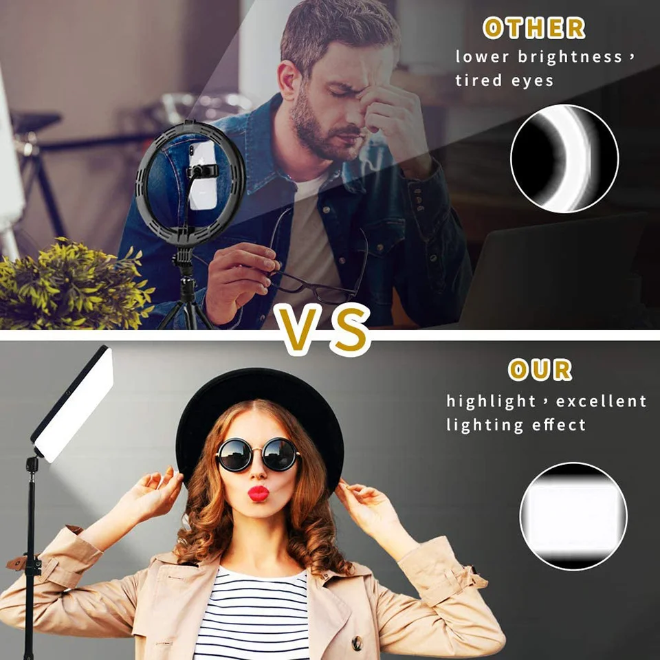 

2700k-5700k Photography Lighting LED Video Fill Lamp Light Panel With Tripod Stand Long Arm EU Plug For Live Stream Photo Studio