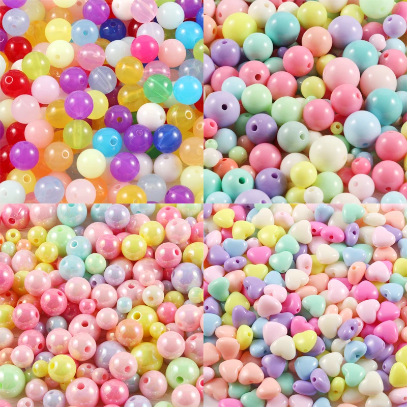 

50-500pcs/lot Multicolor Acrylic Round Loose Spacer Beads For Jewelry Makings DIY Handmad Bracelets Necklaces Charms Accessories