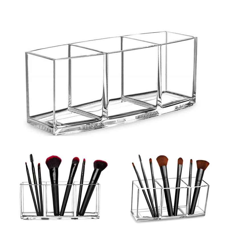 

3 Grid Transparent Acrylic Makeup Brush Holder Cosmetic Makeup Storage Box Lipstick Eyebrow Pencil Display Stand Table Organizer