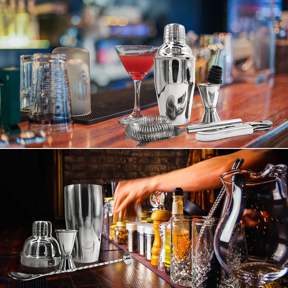 

Cocktail Shaker Set Stainless Steel Bartending Kit 750ML Wine Mixer with Rotating Bamboo Base Bar Tools Party Accessories 12pcs