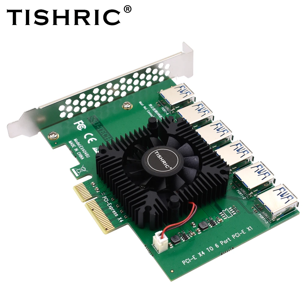 

TISHRIC 4X To 6 Port USB 3.0 Expansion Card Multiplier PCI-Express Slot 4x To 16x Riser 009s PCIe Converter For BTC Miner Mining